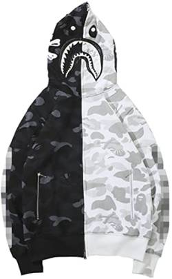 MINIDORA Kapuzen-Sweatshirt für Herren Kapuzen- und Reißverschlussjacke Glatter Stoff mit Bedruckter L,Schwarz Weiss von MINIDORA