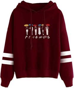 MINIDORA Kapuzenpullover Friends Print für Damen Sweatshirt Lange Ärmel Pullover Trendiges Geschenk für Freunde L,Rotwein 772 von MINIDORA