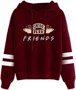 MINIDORA Kapuzenpullover Friends Print für Damen Sweatshirt Lange Ärmel Pullover Trendiges Geschenk für Freunde L,Rotwein Kaffee von MINIDORA