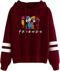 MINIDORA Kapuzenpullover Friends Print für Damen Sweatshirt Lange Ärmel Pullover Trendiges Geschenk für Freunde S,Rotwein 656 von MINIDORA