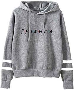 MINIDORA Kapuzenpullover Friends Print für Damen Sweatshirt Lange Ärmel Pullover Trendiges Geschenk für Freunde XL,Grau von MINIDORA