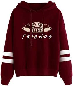 MINIDORA Kapuzenpullover Friends Print für Damen Sweatshirt Lange Ärmel Pullover Trendiges Geschenk für Freunde XL,Rotwein Kaffee von MINIDORA