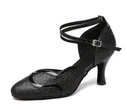 MINITOO Damen Geschlossene Tanzschuhe Glitzer Abend Party Schuhe QJ7110 Schwarz EU 37 von MINITOO