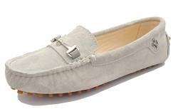 MINITOO Damen Hardware Streifen Leder Slipper Mokassins Ballett Flache Schuhe Hellgrau EU 35 von MINITOO