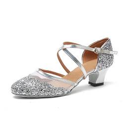 MINITOO Damen Latein Salsa Ankle Strap Silber Glitter Social Tanzschuhe Hochzeitsschuhe EU 36 von MINITOO