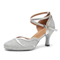 MINITOO Damen Latein Salsa Ankle Strap Silber Glitter Social Tanzschuhe Party Schuhe EU 39.5 von MINITOO
