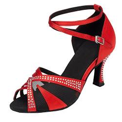 MINITOO Damen Latein Tanzschuhe Salsa Shoes mit Strass Rot EU 39 von MINITOO