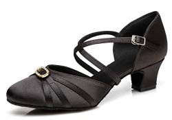 MINITOO Damen Latin Salsa Ankle Strap Schwarz Satin Tanzschuhe Hochzeit Prom Pumps EU 41 von MINITOO