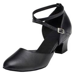 MINITOO Damen Leder Salsa Latin Tanzschuhe Tango Schuhe Absatz 5cm Schwarz EU 41 von MINITOO