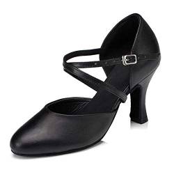 MINITOO Damen Leder Salsa Latin Tanzschuhe Tango Schuhe High Heel Schwarz EU 41 von MINITOO