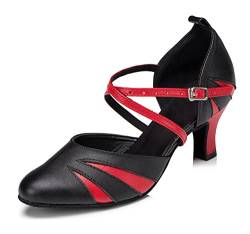 MINITOO Damen Leder Tanzschuhe Ballsaal Heels mit Knöchelriemen L192 Schwarz/Rot EU 38 von MINITOO