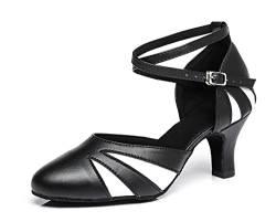 MINITOO Damen Leder Tanzschuhe Ballsaal Heels mit Knöchelriemen L474 Schwarz/Weib EU 39.5 von MINITOO