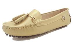 MINITOO Damen Quasten Slip-on Leder Slipper Mokassins Fahren Flache Schuhe Champagnergelb EU 40 von MINITOO