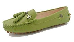 MINITOO Damen Quasten Slip-on Leder Slipper Mokassins Fahren Flache Schuhe Olivgrün EU 37 von MINITOO