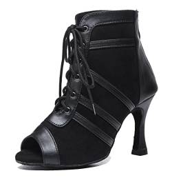 MINITOO Damen Salsa Latein Tanzschuhe Schnurschuh Ballsaal Stiefel L541 Schwarz EU 38 von MINITOO