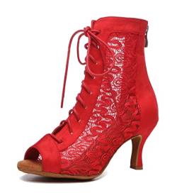 MINITOO Damen Tango Salsa Tanzschuhe Mode Wildleder Abend Sandalen L546 Rot EU 39.5 von MINITOO