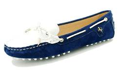 MINITOO Damen Zweifarbig Slip-on Freizeit Slipper Mokassins Flache Schuhe Blau/Weib EU 38 von MINITOO