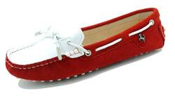 MINITOO Damen Zweifarbig Slip-on Freizeit Slipper Mokassins Flache Schuhe Rot/Weib EU 40 von MINITOO