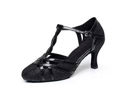 MINITOO Geschlossene Tanzschuhe Damen Glitzer T-Strap Party Hochzeit Schuhe Schwarz EU 38 von MINITOO