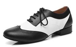 MINITOO Herren Klassische Leder Standard Tanzschuhe L421, Schwarz Weiß 2 cm Absatz, 42 2/3 EU von MINITOO