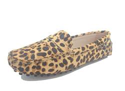 MINITOO Mokassins Damen Bequem Wildleder Flache Schuhe Leopardenmuster Orange EU 38.5 von MINITOO