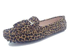 MINITOO Mokassins Fuer Damen Wildleder Freizeit Sommer Loafers Flache Schuhe mit Quasten Leopardenmuster Braun EU 38 von MINITOO