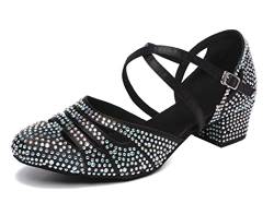 MINITOO Strass-Tanzschuhe für Damen, mittelhoher Absatz, Lateinamerikanische Ballsaal-Pumps L475, Schwarzer Absatz 5 cm, 39.5 EU von MINITOO