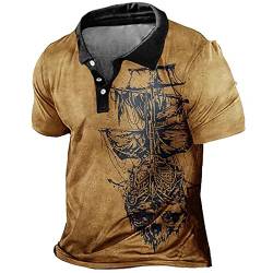 Herren T-Shirt Schiff 3D gedruckt Polo Shirt Kurzarm Tee Casual Polo Shirt Fitness T-Shirt von MINNAQ