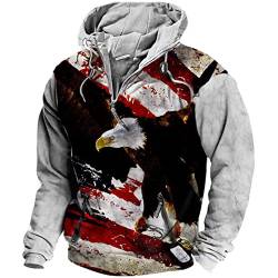 Herren Vintage Hoodie amerikanische Flagge 3D Druck Sweatshirts lässig Tier Adler Langarm Halb Reißverschluss Pullover Jacke Tops mit Tasche von MINNAQ