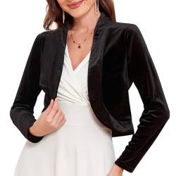 Damen-Bolero, langärmelig, Samt, für Kleider, Cocktail-Party, vorne offen, bauchfrei, Bolero-Strickjacke, 35, Schwarz, XX-Large von MINTLIMIT