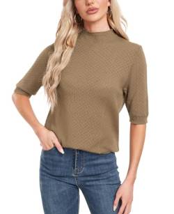 Damen Strickpullover Sommer Frühling Casual Mock Neck Kurze Ärmel Knitted Stretch Sweater Shirt von MINTLIMIT