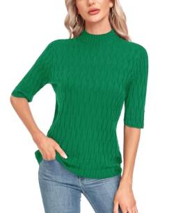 Damen Strickpullover Sommer Frühling Casual Mock Neck Kurze Ärmel Knitted Stretch Sweater Shirt von MINTLIMIT