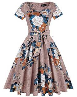 MINTLIMIT 50er Jahre Cocktailkleid Rockabilly Elegantes Faltenrock Festliches Vintage Kleid Abendkleider Knielang A-Line(Blumen Hellbraun,Größe L) von MINTLIMIT