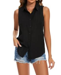 MINTLIMIT Bluse Damen Chiffon mit Knöpfen Hemd Sleeveless Oberteil Casual Sommer Hemden (Schwarz XL) von MINTLIMIT