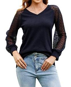 MINTLIMIT Bluse Damen Elegant Langarm Bluse V Ausschnitt Oberteile Tops Beiläufig Tunika Bluse EU 44 46 (B-Schwarz L) von MINTLIMIT