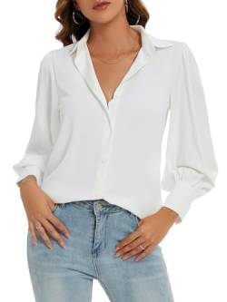 MINTLIMIT Blusen & Tuniken für Damen Chiffon Langarm Casual Button Down Oberteile T-Shirts Lose (Weiß XXL) von MINTLIMIT