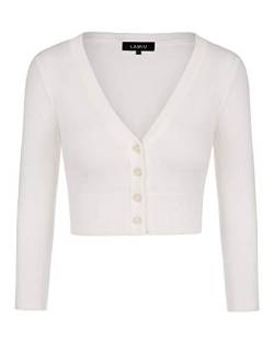 MINTLIMIT Bolero Damen Strickjacke Cardigan Langarmshirt V-Ausschnitt Kurz Zum Kleid Shrug Cardigan Top Weiß M von MINTLIMIT