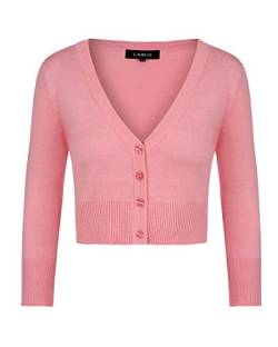 MINTLIMIT Cardigan Damen Kurz V-Ausschnitt Langarmshirt Basic Bolerojacke Freizeit Boleroshrug Pink XL von MINTLIMIT