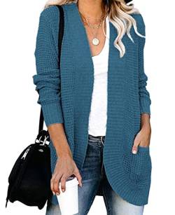 MINTLIMIT Cardigan Damen Lang Offene Langarm Grobstrick Long Strickjacke Langer,BU-Seeblau,XL von MINTLIMIT