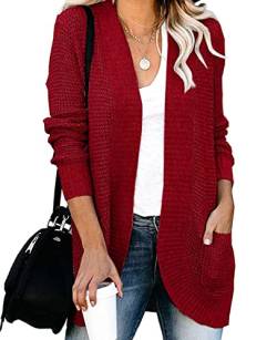 MINTLIMIT Cardigan Damen Lang Offene Langarm Grobstrick Long Strickjacke Langer,R-Weinrot,XL von MINTLIMIT