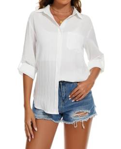 MINTLIMIT Chiffon Hemd Damen mit Knöpfen Tunika Langarm Bluse Locker Shirt Freizeit Obertei (Weiß XL) von MINTLIMIT