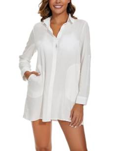 MINTLIMIT Damen Badeanzug Coverup Button Down Hemd Bluse 3/4 Ärmel Shirt Lose Sommer (Weiß XXL) von MINTLIMIT