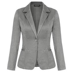 MINTLIMIT Damen Blazer Dünn Langarm Knopfleiste Leicht Bolero Jacke Cardigan Anzugjacke mit Taschen Grau XXL von MINTLIMIT