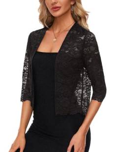 MINTLIMIT Damen Bolero Spitze Offene Vorne Strickjacke 3/4 Ärmel Cardigan Sexy Oberteil Sommer (Schwarz M) von MINTLIMIT