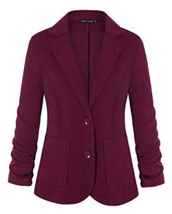 MINTLIMIT Damen Casual Arbeit Büro Blazer Vorne Offen Lange Ärmel Jacke Jacke mit Seitentaschen(Burgundy,Größe L) von MINTLIMIT