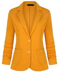 MINTLIMIT Damen Casual Arbeit Büro Notch Revers Seitentaschen Blazer Suit Jacke(Gelb,Größe XXL) von MINTLIMIT