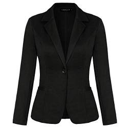 MINTLIMIT Damen Elegant Langarm Blazer Sakko Einfarbig Slim Fit Revers Geschäft Kurz Mantel Anzüge Bolero mit Tasche(Schwarz,Größe S) von MINTLIMIT