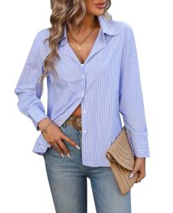 MINTLIMIT Damen Gestreifte Button-Down-Shirts Langarm Büro Casual Bluse Tops 2024 von MINTLIMIT