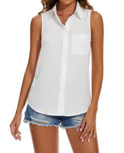 MINTLIMIT Damen Hemd mit Knöpfen Sleeveless Bluse Elegant Tunika Tops Oberteile Chiffon Shirts (Weiß S) von MINTLIMIT