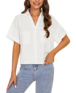 MINTLIMIT Damen Hemd nopfleiste Kurzarm Bluse Elegant Tunika Tops Oberteile Crop Shirts (Weiß XXL) von MINTLIMIT
